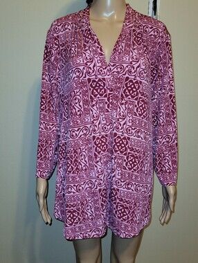 JM Collections Women's Pink Patterned V-Neck Tunic Top. Size 3X.
